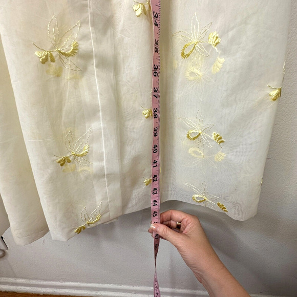 VINTAGE Sheer 50s Pale Lemon Yellow Floral Design Embroidered Sleeveless Dress - Picture 10 of 13